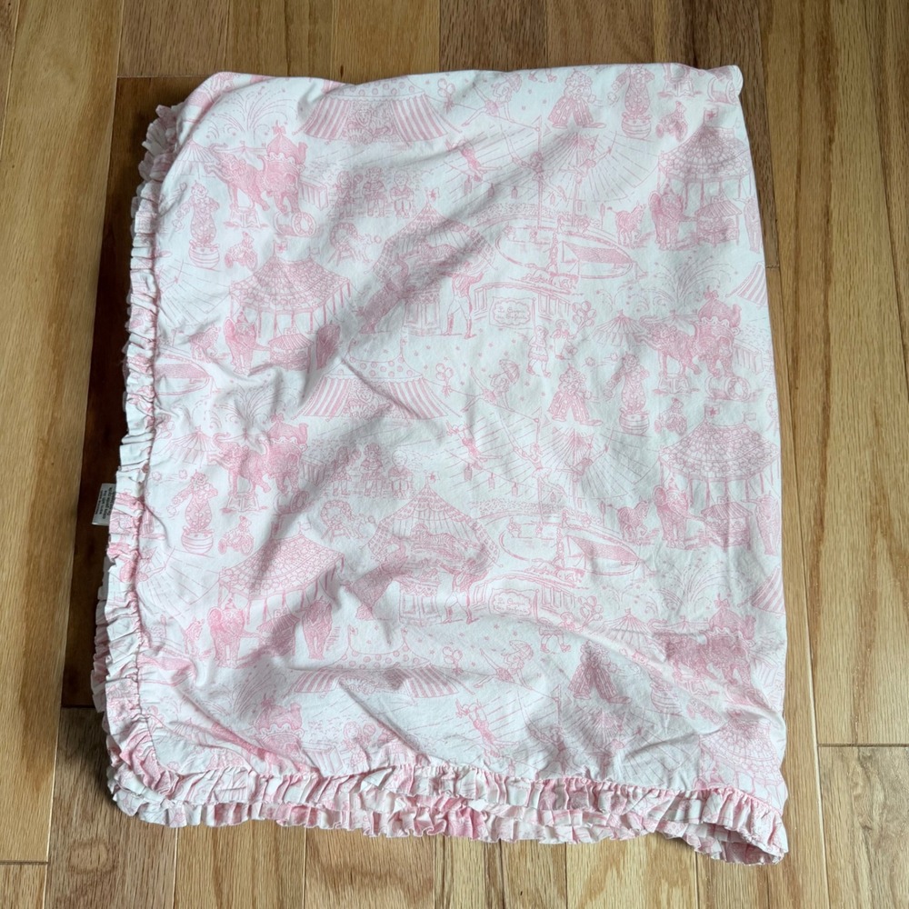 Amy Coe Limited Edition Pink Circus Toile Cotton‎ Ruffle Baby Blanket Nursery
